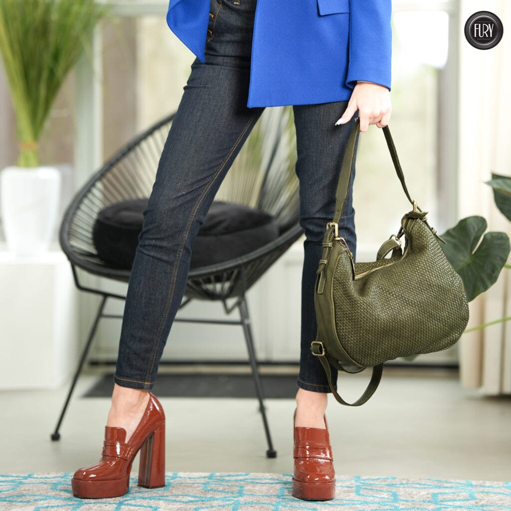 Borsa a spalla Ginger in pelle intrecciata Fury