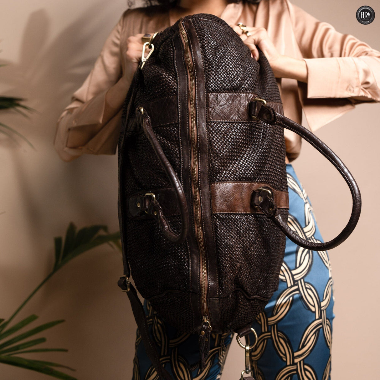 Borsone Magellano in pelle intrecciata Fury