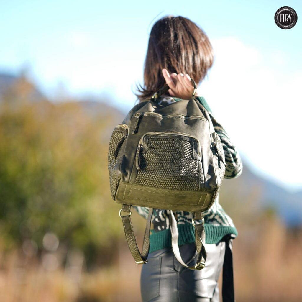 Zainetto multitasche in pelle intrecciata Fury