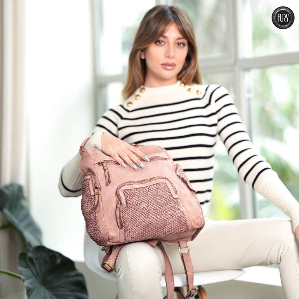 Zainetto multitasche in pelle intrecciata Fury