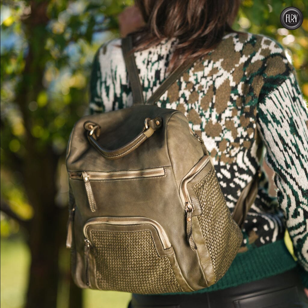 Zainetto multitasche in pelle intrecciata Fury