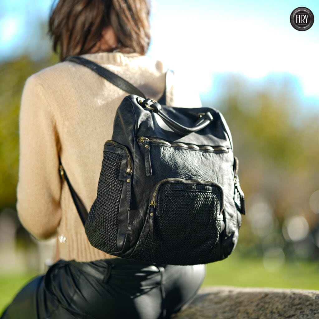 Zainetto multitasche in pelle intrecciata Fury