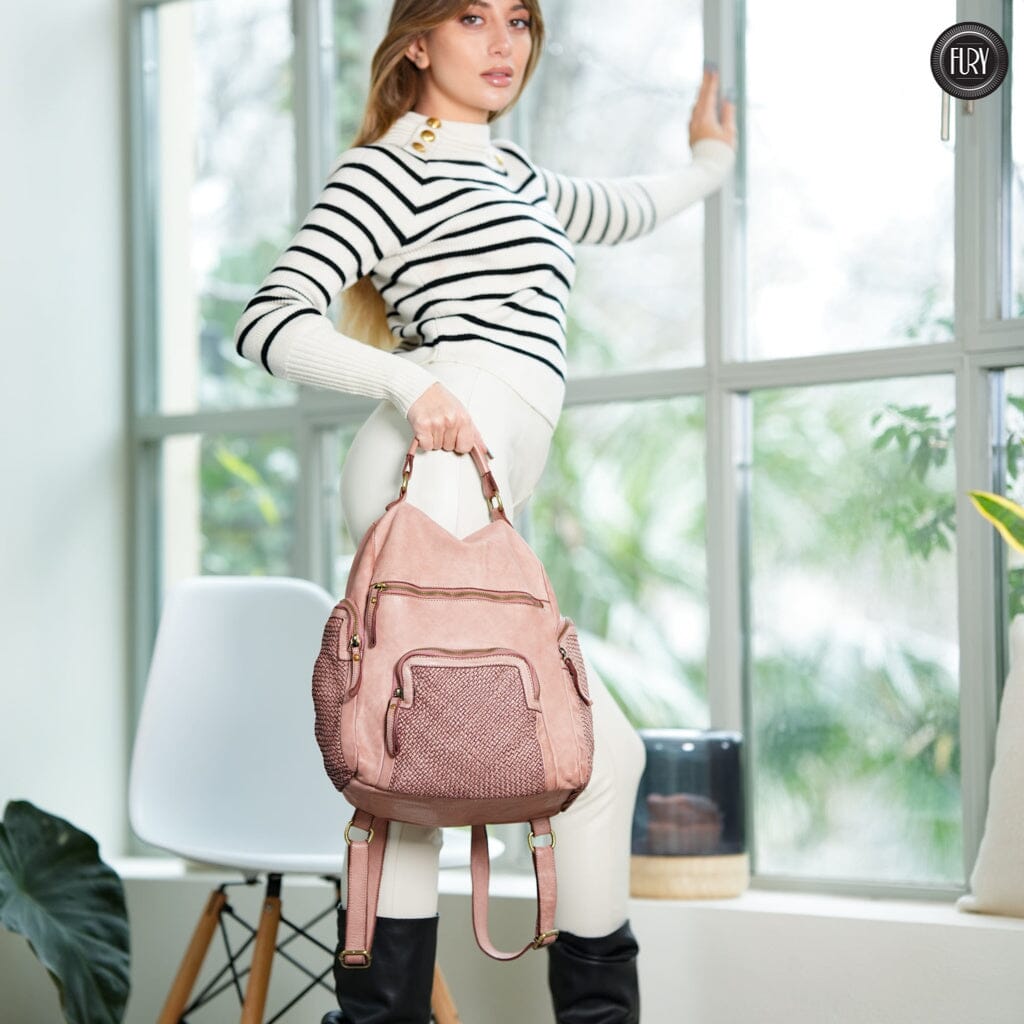 Zainetto multitasche in pelle intrecciata Fury