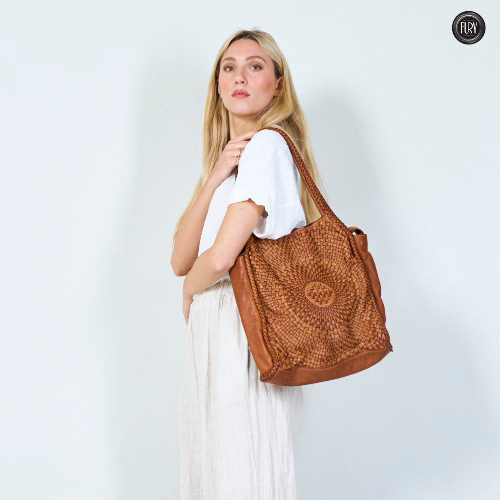 Borsa Elettra in pelle intrecciata