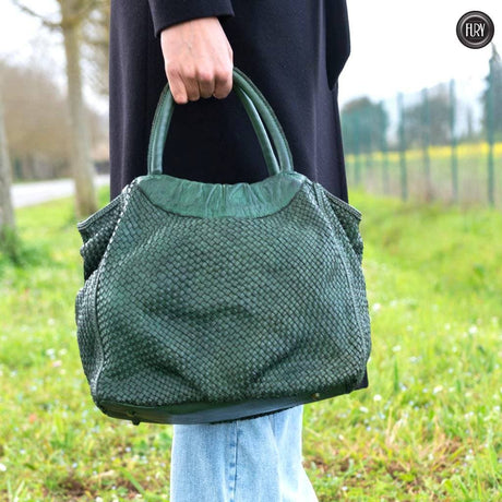 Borsa Prime in pelle intrecciata Fury Bags#colore_verde-militare