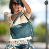 Pochette Isotta in pelle intrecciata Fury Bags#colore_ottanio