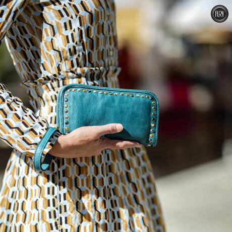 Portafoglio borchiato in pelle Fury Bags#colore_ottanio