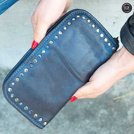 Portafoglio borchiato in pelle Fury Bags#colore_blu