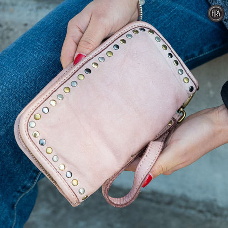 Portafoglio borchiato in pelle Fury Bags#colore_cipria